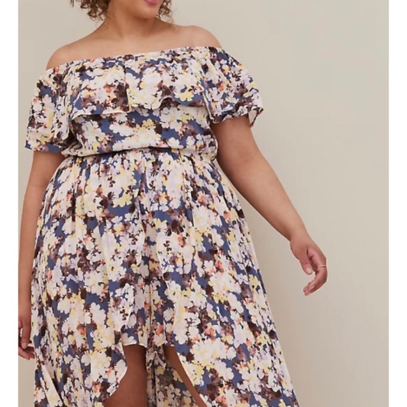 ๐ Midi Gauze Floral Off Shoulder Walk Through Dress 1 1X 14 16 NWT Torrid New! - Picture 4 of 6